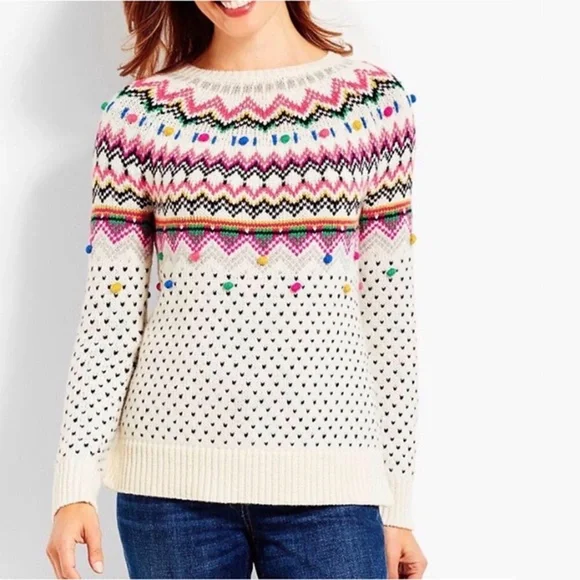 Talbot Carnival Fair Isle Pom Pom Button Back Woolen Sweater - Picture 2 of 11